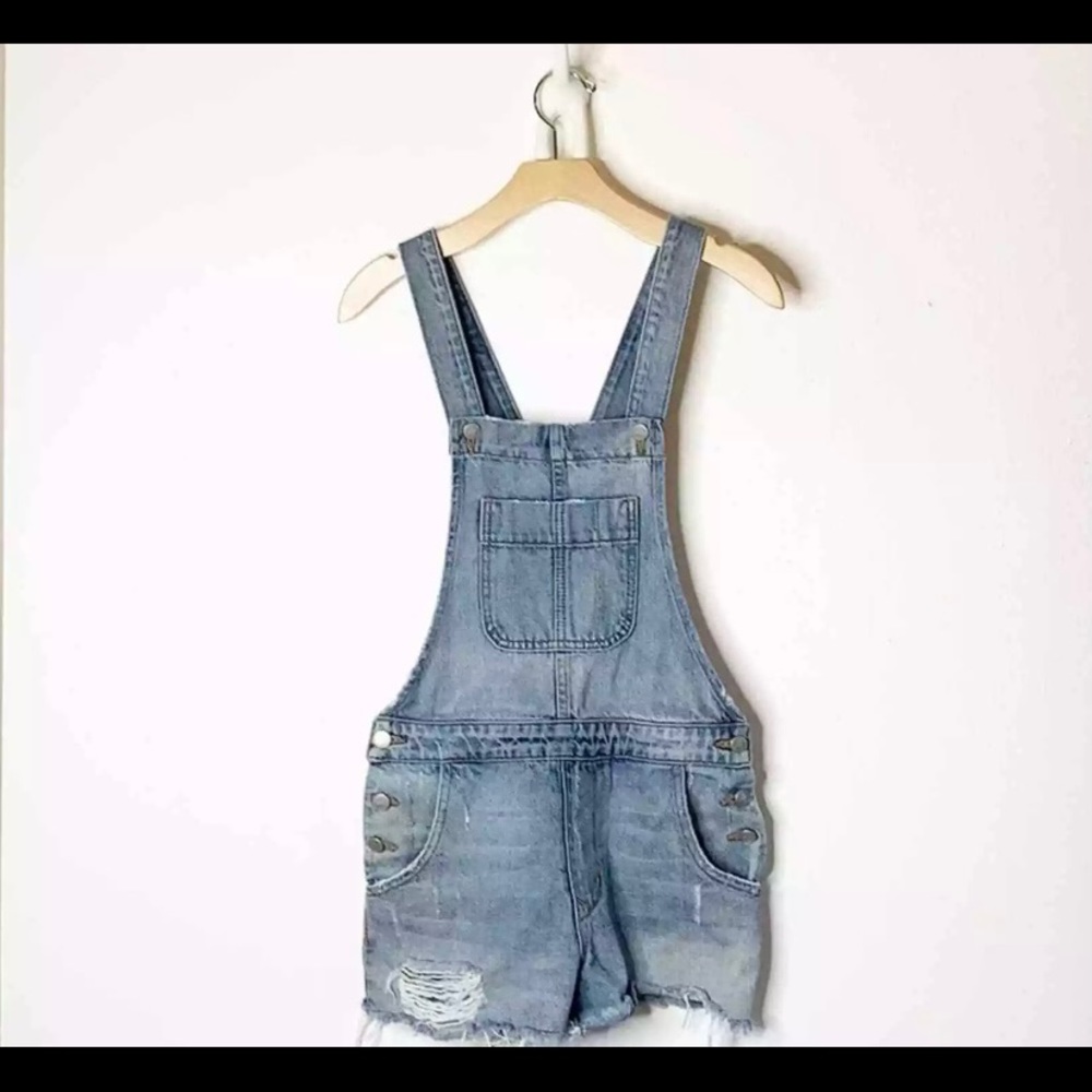 Lovers + Friends Scotty Denim Cutoff Overalls Light Wash Shorts Cotton X-Small